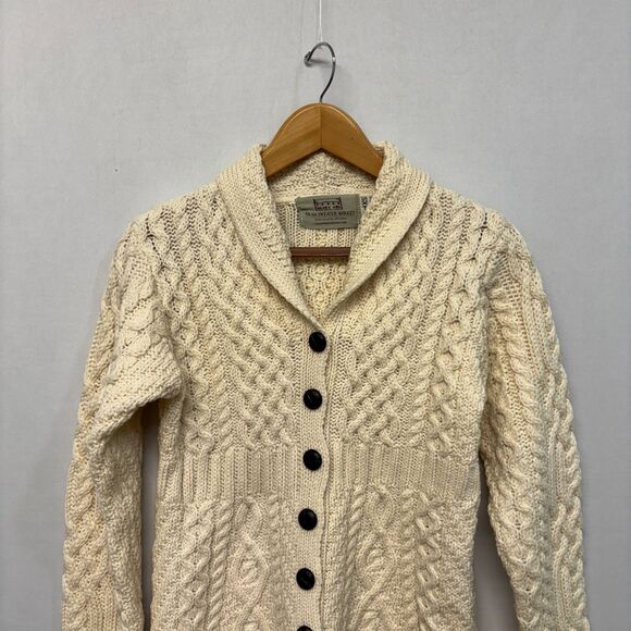 Aran Sweater Market Women Knit Fisherman Cardigan XS X-Small Merino Wool C024 -9 - Picture 8 of 15